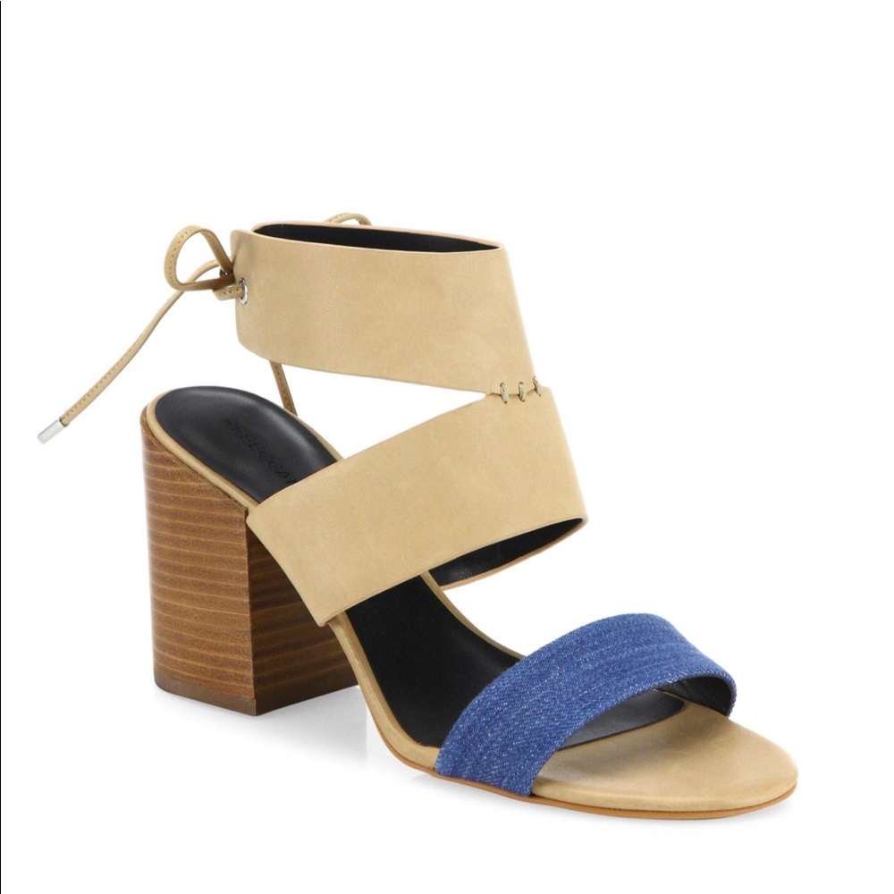 🔥Rebecca Minkoff leather & denim block sandals.🔥 - Picture 4 of 6